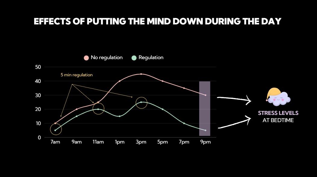 Chart illustrating how daytime regulation can lower stress levels by bedtime.